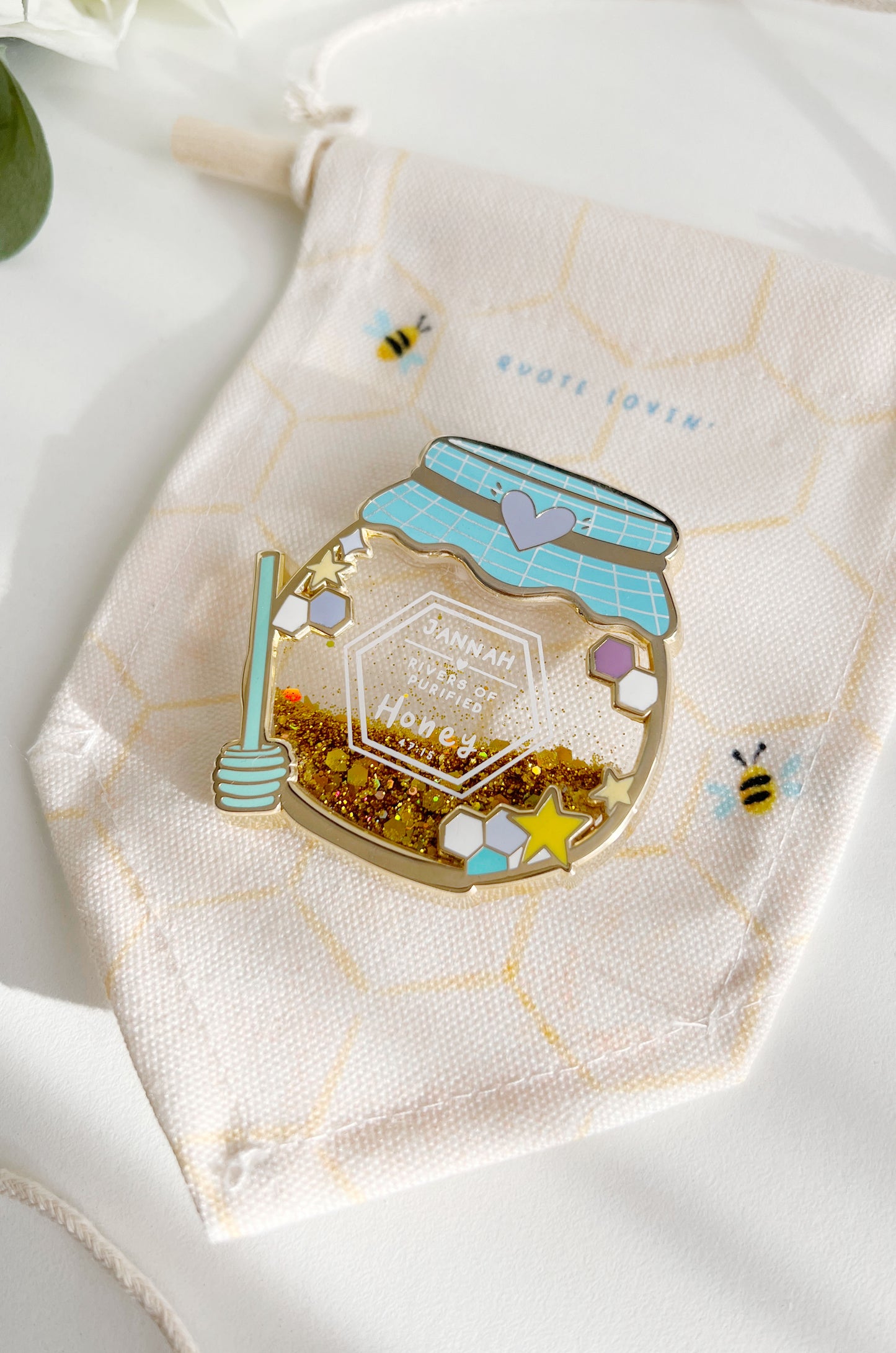 Three item bundle - Glitter liquid pin, A4 art print & enamel pin