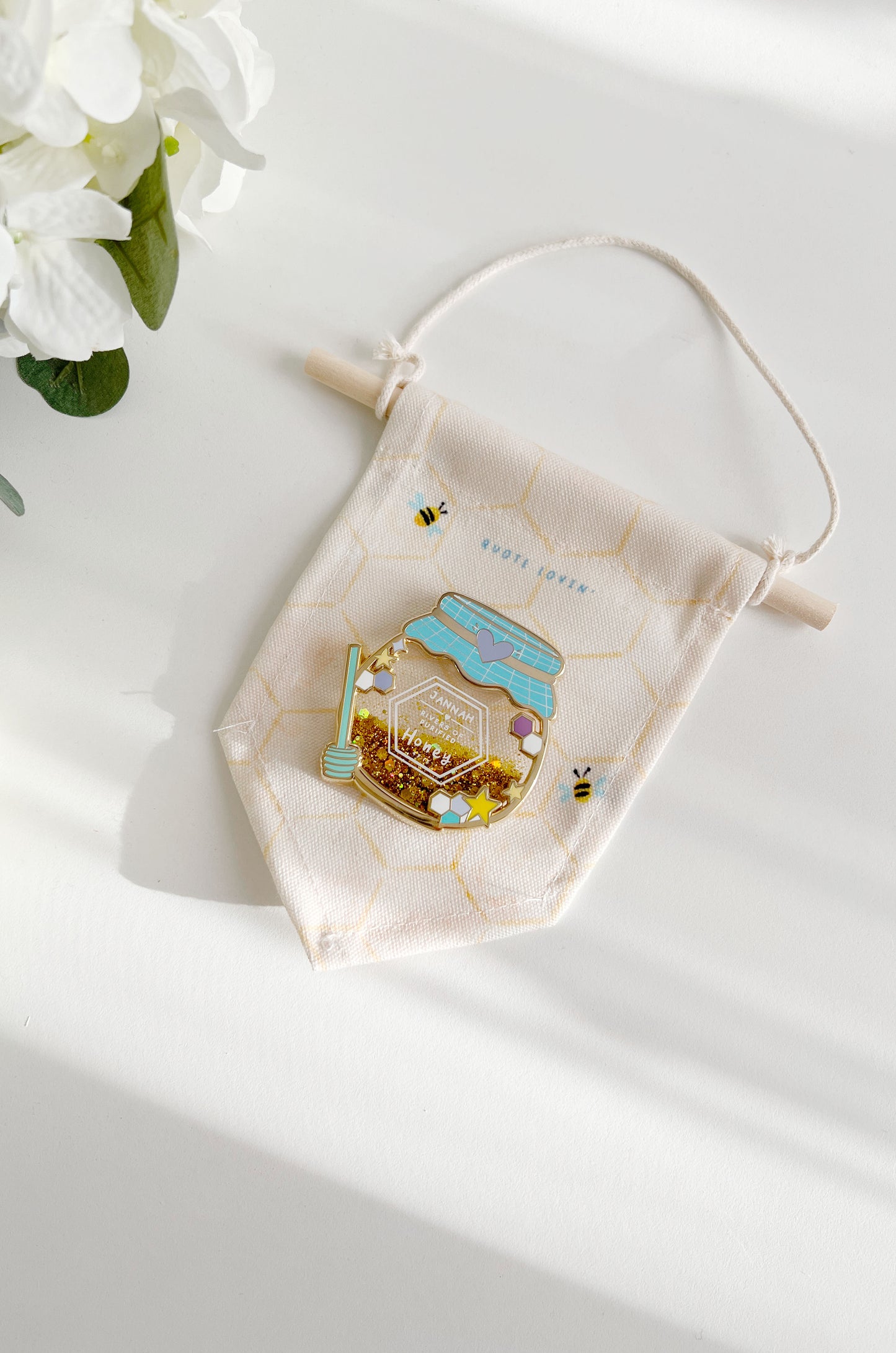 Three item bundle - Glitter liquid pin, A4 art print & enamel pin