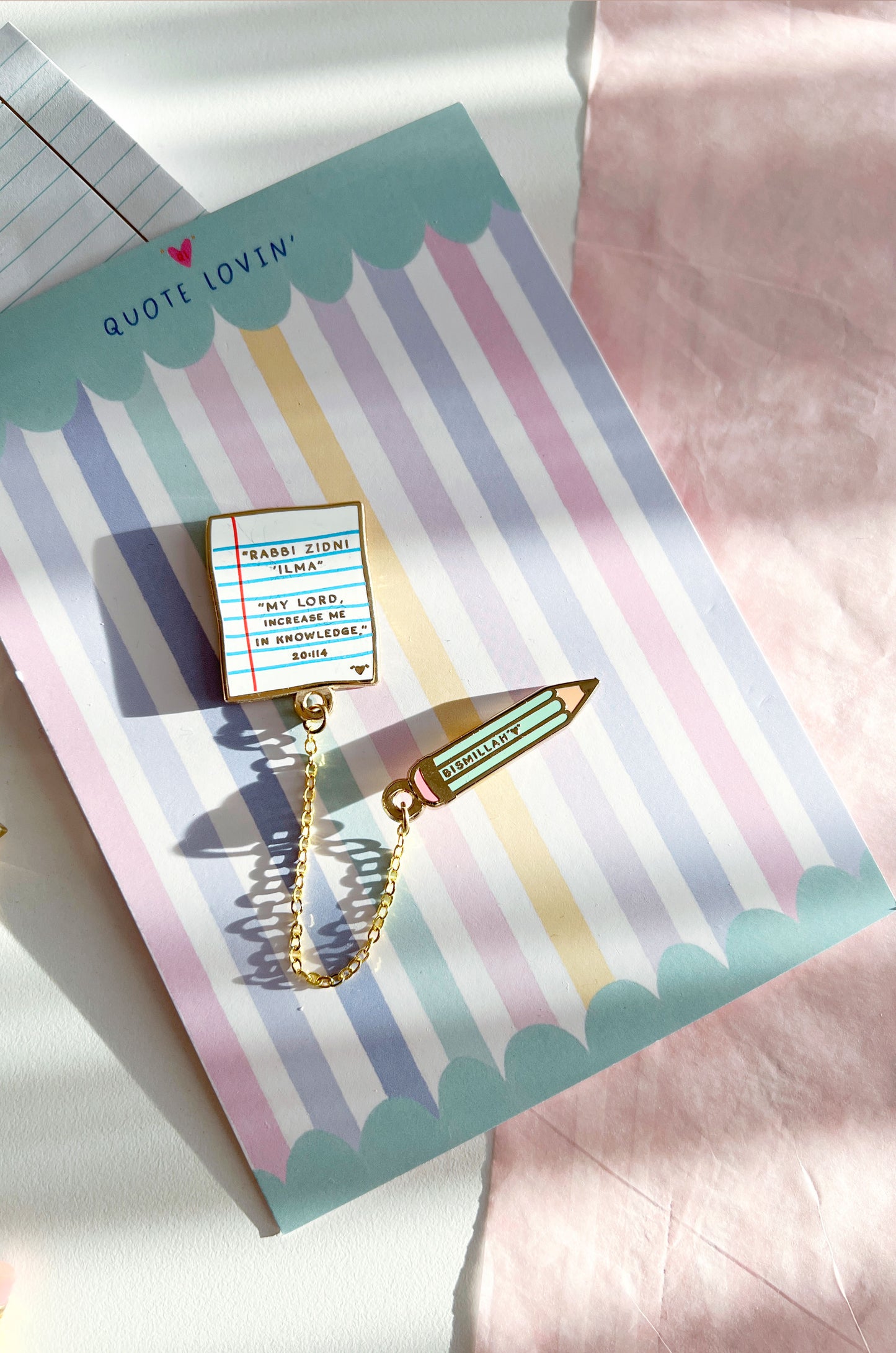 Paper & pencil chain pins | Quote Lovin' | Eid gifts - Quote Lovin'