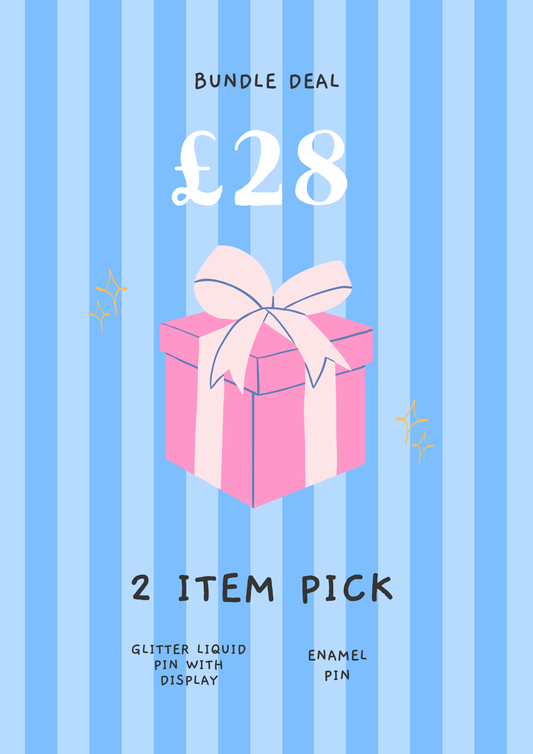 Two item bundle - Glitter Liquid pin with display banner & enamel pin